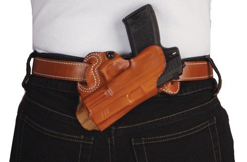067TA21Z0.jpg DESANTIS SMALL OF BACK HOLSTER - RH OWB LEATHER COLT 1911 TAN