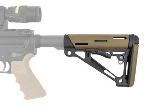 15350_on-gun.jpg HOGUE AR-15 COLLAPSIBLE STOCK - FDE RUBBER COMMERCIAL