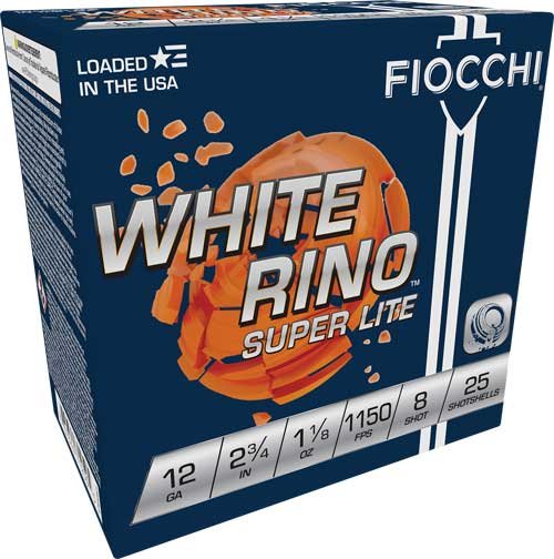 A12WRSL8.jpg FIOCCHI WHITE RINO 12GA 2.75" - 1-1/8OZ #8 1150FPS 250RD CASE