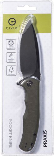C803FCP_CLAMPACK.jpg CIVIVI KNIFE PRAXIS 3.75" OD - GREEN G10/BLACK STN CLAM PACK