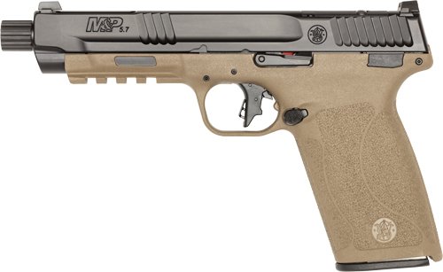G14078.jpg S&W M&P 5.7 NO THUMB SAFETY 5" - 2-22 RD MAGS OPTIC CUT FDE/BLK