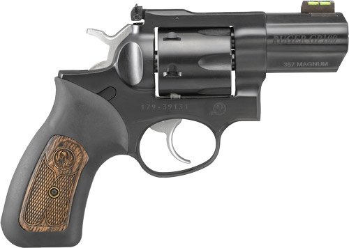G1790.jpg RUGER GP100 357MAG 3" ADJ. - BLUE RUBBER W/WOOD INSERT