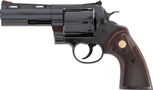 GANACONDABP4WTS_LEFT.jpg COLT ANACONDA 44MAG 4" 6RD - BLUED MEDALLION WOOD GRIPS