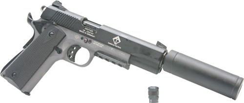 GERG1911ADOPGR_SILENCER.jpg GERMAN SPORT 1911 AD-OPS 22LR - 5" BLACK/GREY 10RD W/RAIL