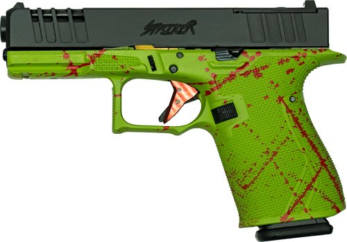 GL19SZOM_LEFT.jpg GLFA 19 STRIKER 9MM 4" 15 SHOT - BLK SLIDE SPLATER ZOMBIE FRAME