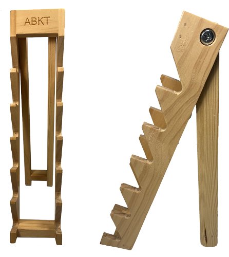 MI1101.jpg ABKT WOOD KNIFE DISPLAY STAND - HOLDS 6 KNIVES W/ABKT LOGO