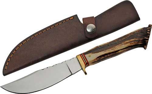 SS7030.jpg SZCO STEEL STAG 5" STAG HUNTER - DEER ANTLER HANDLE SS BLADE