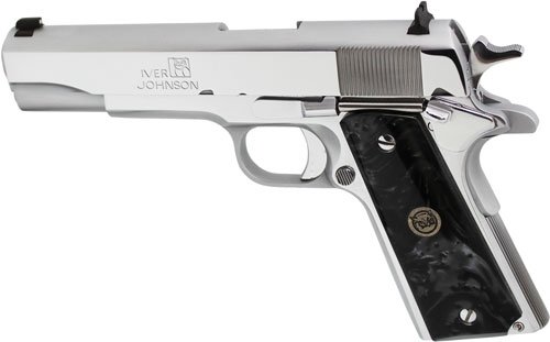 g1911a138chrp_left.jpg IVER JOHNSON 1911A1 38 SUPER - 5" FS 9RD CHROME BLACK PEARL