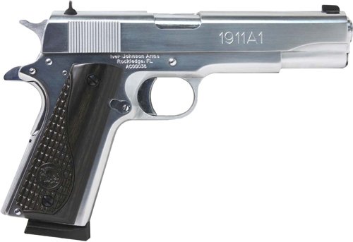IVER JOHNSON 1911A1 38 SUPER - 5" FS 9RD CHROME BLACK WOOD