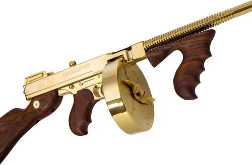gt150dtg_drum_angle.jpg THOMPSON 1927A1 45ACP CARBINE - TITANIUM GOLD W/50RD & 20RD