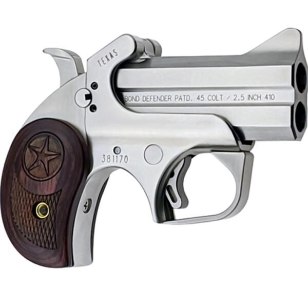 https3A2F2Fmedia.chattanoogashooting.com2Fimages2Fproduct2FBEBATD2FBEBATD-1.jpg Bond Arms Texas Defender Handgun 2/rd Capacity .45LC/.410 3" Barrel Silver with Rosewood Grip