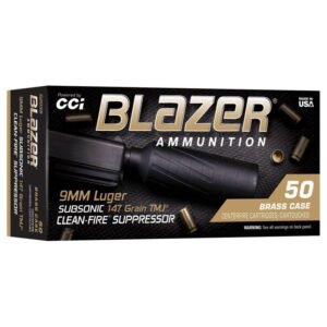 https3A2F2Fmedia.chattanoogashooting.com2Fimages2Fproduct2FCC5203S2FCC5203S1.jpg CCI Blazer Brass Clean-Fire Suppressor Handgun Ammunition 9mm Luger 147gr TMJ 900 fps 50/ct