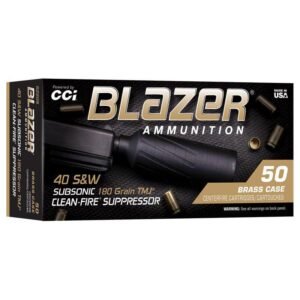 https3A2F2Fmedia.chattanoogashooting.com2Fimages2Fproduct2FCC5220S2FCC5220S1.jpg CCI Blazer Brass Clean-Fire Suppressor Handgun Ammunition .40 S&W 180gr TMJ 970 fps 50/ct