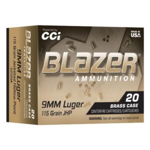 https3A2F2Fmedia.chattanoogashooting.com2Fimages2Fproduct2FCC5239A2FCC5239A-1.jpg CCI Blazer Brass Handgun Ammunition 9mm Luger 115gr JHP 1145 fps 20/ct