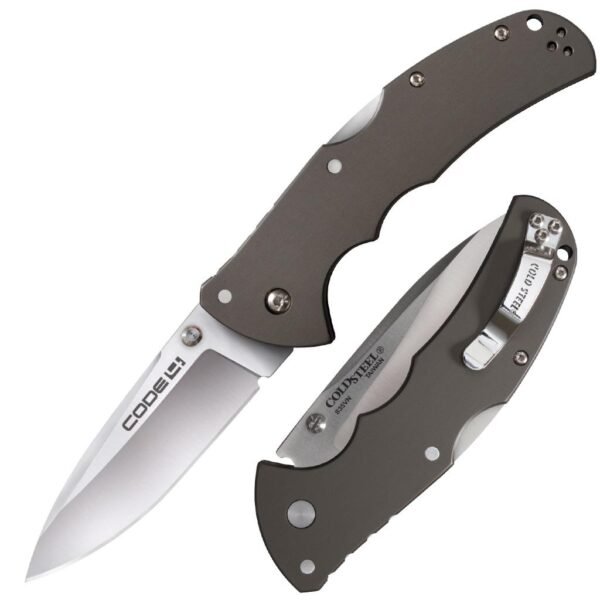 https3A2F2Fmedia.chattanoogashooting.com2Fimages2Fproduct2FCO58PS2FCO58PS.jpg Cold Steel Code-4 Spear Point Lockback Knife Gray - 3-1/2" Blade Satin