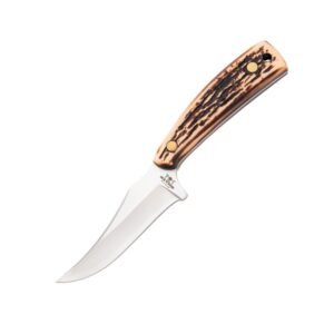 https3A2F2Fmedia.chattanoogashooting.com2Fimages2Fproduct2FCW7532FCW753-1.jpg Bear & Son Upswept Skinner Fixed Knife 3-1/8" Clip Point Blade Stag Delrin with Leather Sheath