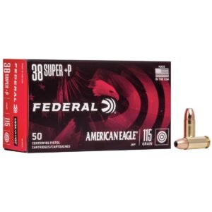 https3A2F2Fmedia.chattanoogashooting.com2Fimages2Fproduct2FFAAE38S32FFAAE38S3_1.jpg American Eagle Handgun Ammunition .38 Super (+P) 115 gr JHP 1130 fps 50/rd
