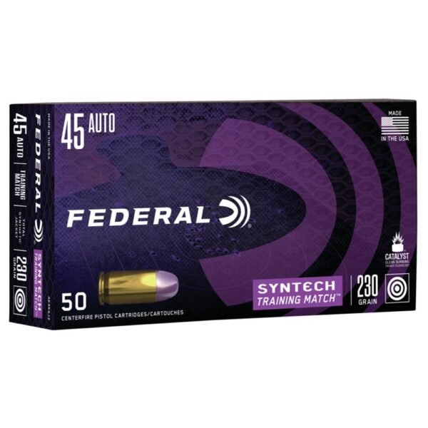 https3A2F2Fmedia.chattanoogashooting.com2Fimages2Fproduct2FFAAE45SJ22FFAAE45SJ2_1.jpg Federal Syntech Training Handgun Ammunition .45 ACP 230 gr TSJ 890 fps 50/ct