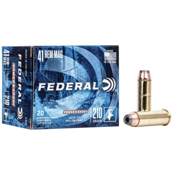 https3A2F2Fmedia.chattanoogashooting.com2Fimages2Fproduct2FFAC41A2FFAC41A_1.jpg Federal Power-Shok Handgun Ammunition 41 Mag 210gr JHP 1230 fps 20/ct