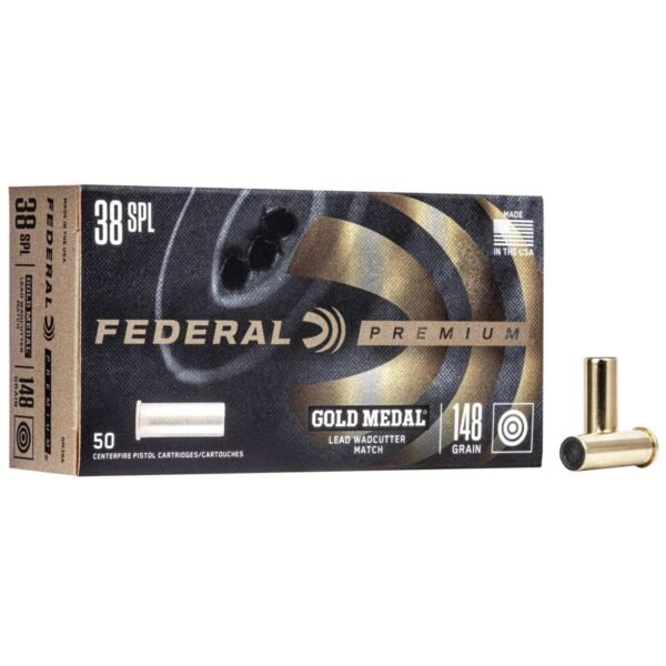 https3A2F2Fmedia.chattanoogashooting.com2Fimages2Fproduct2FFAGM38A2FFAGM38A_1.jpg Federal Premium Gold Medal Handgun Ammunition .38 Spl 148gr LWC 690 fps 50/box