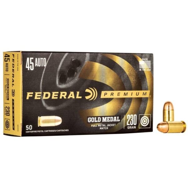 https3A2F2Fmedia.chattanoogashooting.com2Fimages2Fproduct2FFAGM45A2FFAGM45A-1.jpg Federal Premium Gold Medal Handgun Ammunition .45 ACP 230 gr FMJ 860 fps 50/ct