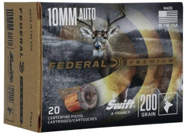 https3A2F2Fmedia.chattanoogashooting.com2Fimages2Fproduct2FFAP10SA2FFAP10SA.jpg Federal Swift A-Frame Handgun Ammunition 10mm Auto 200gr JHP 1175 fps 20/ct