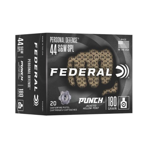 https3A2F2Fmedia.chattanoogashooting.com2Fimages2Fproduct2FFAPD44SP12FFAPD44SP1.jpg Federal Punch Handgun Ammunition .44 S&W 180 gr JHP 20/ct