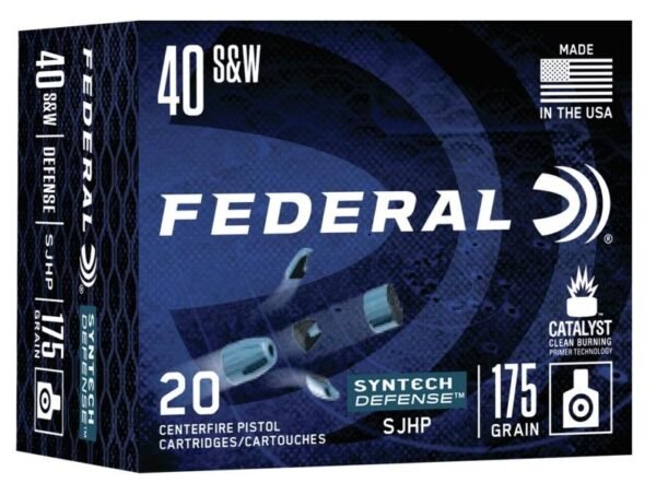 https3A2F2Fmedia.chattanoogashooting.com2Fimages2Fproduct2FFAS40SJT12FFAS40SJT1.jpg Federal Syntech Defense Handgun Ammunition .40 S&W SJHP1050 fps 20/ct