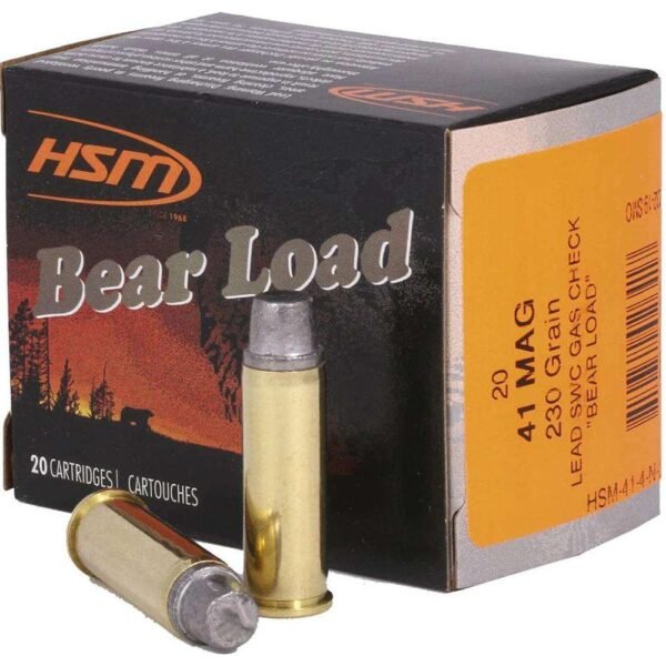 https3A2F2Fmedia.chattanoogashooting.com2Fimages2Fproduct2FHEHSM414N202FHEHSM414N20.jpg HSM Bear Load Hard Cast Handgun Ammunition .41 Rem Mag 230gr SWC Gas Check 1233 fps 20/ct