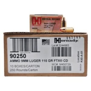 https3A2F2Fmedia.chattanoogashooting.com2Fimages2Fproduct2FHO90250C2F90250c.jpg Hornady Critical Defense FTX Handgun Ammunition 9mm Luger 115gr PT 1140 fps 250/ct (10-25/ct)