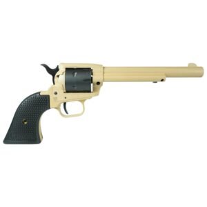 https3A2F2Fmedia.chattanoogashooting.com2Fimages2Fproduct2FHXSRR22V62FHXSRR22V6-1.jpg Heritage Rough Rider Steel Frame Sabre Sand Cerakote Handgun .22 LR 6rd Capacity 6.5" Barrel Polymer Black