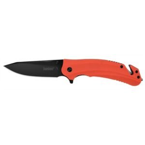 https3A2F2Fmedia.chattanoogashooting.com2Fimages2Fproduct2FKW86502FKW8650_1.jpg Kershaw Barricade Rescue Folding Knife 3-1/2" Drop Point Blade Orange with Carbide Glassbreaker Tip and Seatbelt Cutter