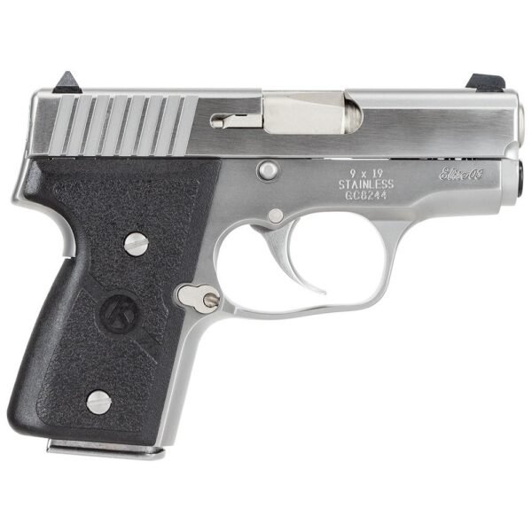 https3A2F2Fmedia.chattanoogashooting.com2Fimages2Fproduct2FKZM9098A2FKZM9098A-1.jpg Kahr Arms MK9 Elite Handgun 9mm Luger 6rd (2) & 7rd (1) Magazines 3" Barrel Silver wil Black Checkered Grip CA Compliant