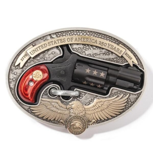 https3A2F2Fmedia.chattanoogashooting.com2Fimages2Fproduct2FNDNAA22LRBBO2502FNDNAA22LRBBO250121.jpg NAA America's 250th Anniversary Belt Buckle Gun .22 LR 5rd Capacity 1-1/8'' Barrel