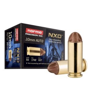 https3A2F2Fmedia.chattanoogashooting.com2Fimages2Fproduct2FNH6113400202FNH611340020.jpg Norma NXD Handgun Ammunition 10mm Auto 93gr NXD 1748 fps 20/ct