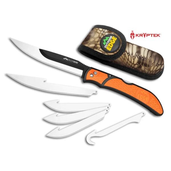 https3A2F2Fmedia.chattanoogashooting.com2Fimages2Fproduct2FOERBB20C2FOERBB20C-1.jpg Outdoor Edge Razorbone Replaceable Blade Folding Knife 5" Drop Point Blade Orange