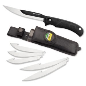 https3A2F2Fmedia.chattanoogashooting.com2Fimages2Fproduct2FOERMK10C2FOERMK10C-1.jpg Outdoor Edge RazorMax Replaceable Fixed Knife 3-1/2" Drop Point Blade 5" Boning Blade Black