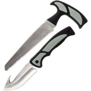 https3A2F2Fmedia.chattanoogashooting.com2Fimages2Fproduct2FPF11359862FPF1135986.jpg Battenfeld Knives Old Timer Hunter Combo Serrated Blade and Guthook Blade Black and Grey