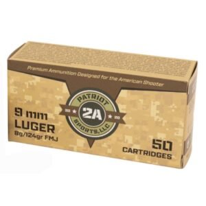 https3A2F2Fmedia.chattanoogashooting.com2Fimages2Fproduct2FPJP9MM124F2Fpatammo.jpg Patriot Sports Brass Case Handgun Ammunition 9mm Luger 124gr FMJ 1148 fps 50/ct