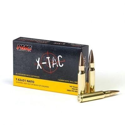 https3A2F2Fmedia.chattanoogashooting.com2Fimages2Fproduct2FPM762X2FPM762X.jpg PMC X-Tac Rifle Ammunition 7.62x51mm 147gr FMJ-BT 2800 fps 20/ct