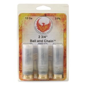 https3A2F2Fmedia.chattanoogashooting.com2Fimages2Fproduct2FPPPRBALLANDCHAIN2FPPPRBALLANDCHAIN.jpg Phoenix Rising Ball & Chain Shotshells 2- 60 Cal Balls Connected with 6'' Cable 12ga 2-3/4" 1200 fps 3/ct