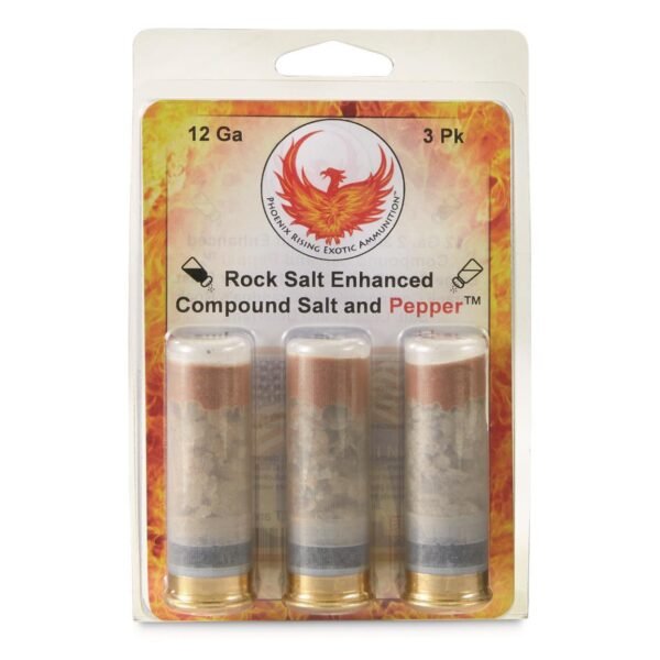 https3A2F2Fmedia.chattanoogashooting.com2Fimages2Fproduct2FPPPRSALTANDPEPPER2FPPPRSALTANDPEPPER2.jpg Phoenix Rising Salt & Pepper Shotshells Rock Salt & Pepper Blast 12ga 2-3/4" Less Lethal 3/ct