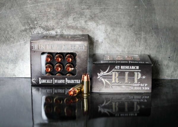 https3A2F2Fmedia.chattanoogashooting.com2Fimages2Fproduct2FQD0000162FQD000016.jpg G2 Research R.I.P. Handgun Ammunition .380 ACP 62 gr HP 1250 fps 20/box