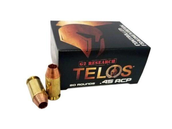 https3A2F2Fmedia.chattanoogashooting.com2Fimages2Fproduct2FQDG006292FQDG00629.jpg G2 Research TELOS Handgun Ammunition .45 ACP 160 gr HP 920 fps 20/ct
