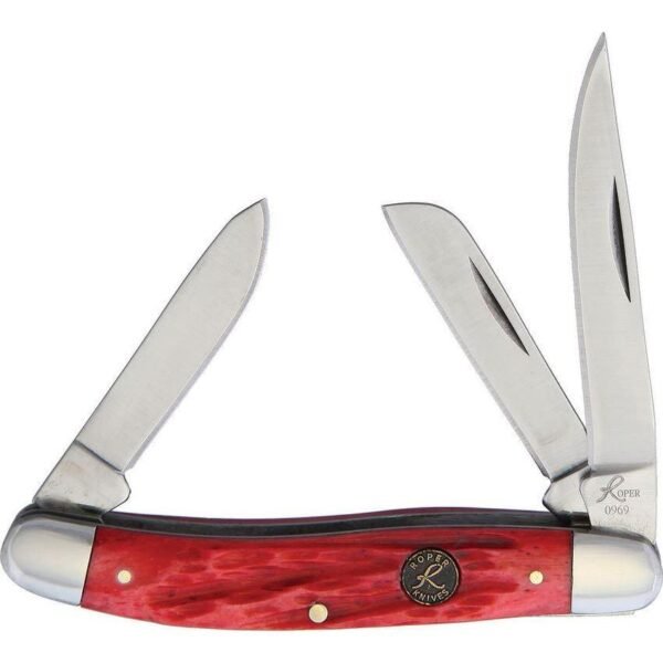 Roper Knives Stockman Chaparral Series Pocket Knife 3 Blades 2-1/2" Red Bone