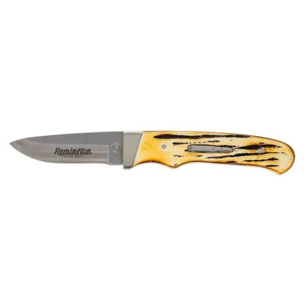 https3A2F2Fmedia.chattanoogashooting.com2Fimages2Fproduct2FRTR156982FRTR15698-1.jpg Remington 2026 Bullet Knife King of the Mountain 3-1/2" Drop Point Blade Stag Bone