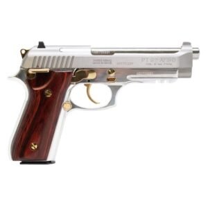 https3A2F2Fmedia.chattanoogashooting.com2Fimages2Fproduct2FTX1920159GLDHW12FTX1920159GLDHW1-1.jpg Taurus PT92 Handgun 9mm Luger 17rd Magazine 5" Barrel Stainless Steel with Wood Accent