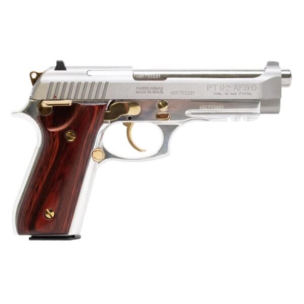 https3A2F2Fmedia.chattanoogashooting.com2Fimages2Fproduct2FTX1920159GLDHW12FTX1920159GLDHW1-1.jpg Taurus PT92 Handgun 9mm Luger 17rd Magazine 5" Barrel Stainless Steel with Wood Accent