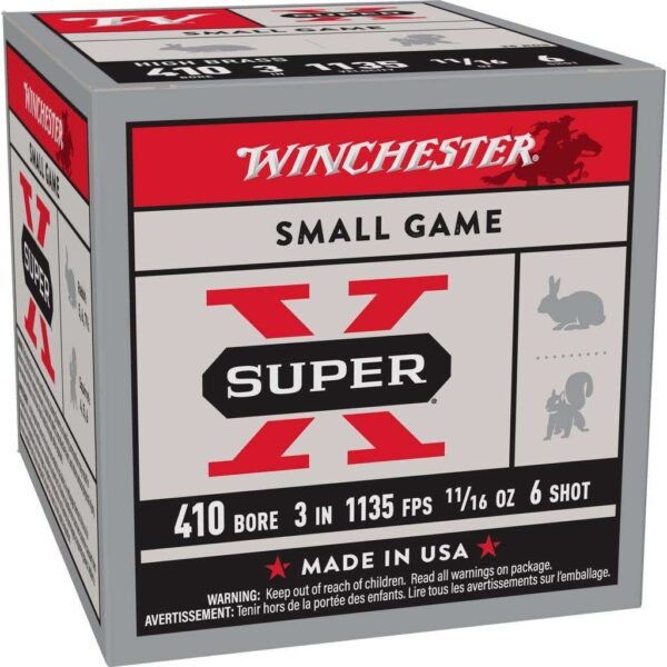 https3A2F2Fmedia.chattanoogashooting.com2Fimages2Fproduct2FWNX41362FWNX4136_1.jpg Winchester Super-X High-Brass Shotshells .410 ga 3" 11/16 oz 1135 fps #6 25/ct
