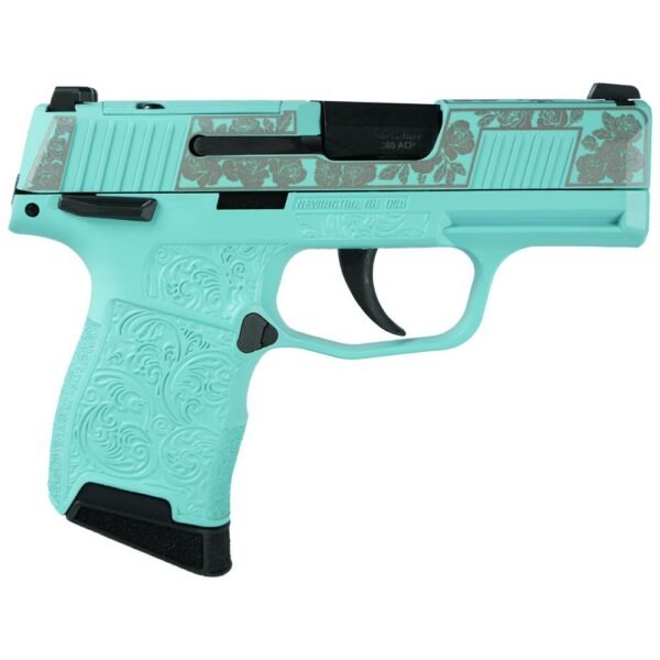 https3A2F2Fmedia.chattanoogashooting.com2Fimages2Fproduct2FXI640164GRT2FXI640164GRT-1.jpg Sig Sauer Exclusive "Robin's Egg Blue and Roses" P365-380 Handgun 380 Auto 10rd Magazine 3.1" Barrel Black Manual Safety